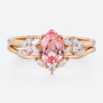 1.2ct Pear Cut Pink Sapphire Ring​ Set with Curved Wedding Ring Set in Rose Gold