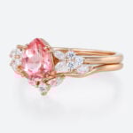 1.2ct Pear Cut Pink Sapphire Ring​ Set with Curved Wedding Ring Set in Rose Gold