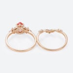 1.2ct Pear Cut Pink Sapphire Ring​ Set with Curved Wedding Ring Set in Rose Gold