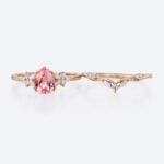 1.2ct Pear Cut Pink Sapphire Ring​ Set with Curved Wedding Ring Set in Rose Gold