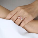 1.2ct Pear Cut Pink Sapphire Ring​ Set with Curved Wedding Ring Set in Rose Gold