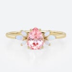1.6ct Pear Cut Pink Sapphire Engagement Ring with Opal Accents in Yellow Gold