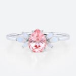 1.6ct Pear Cut Pink Sapphire Engagement Ring with Opal Accents in White Gold