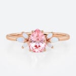 1.6ct Pear Cut Pink Sapphire Engagement Ring with Opal Accents in Rose Gold