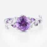 1.2ct Round Cut Amethyst Ring Nature-Inspired Engagement Ring in White Gold