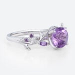1.2ct Round Cut Amethyst Ring Nature-Inspired Engagement Ring in White Gold