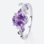 1.2ct Round Cut Amethyst Ring Nature-Inspired Engagement Ring in White Gold