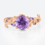 1.2ct Round Cut Amethyst Ring Nature-Inspired Engagement Ring in Rose Gold
