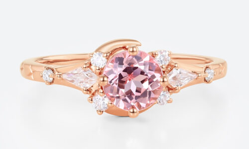 1ct Round Cut Pink Sapphire Ring Celestial-Inspired Engagement Ring in Rose Gold
