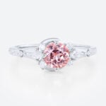 1ct Round Cut Pink Sapphire Ring Celestial-Inspired Engagement Ring in White Gold