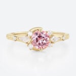 1ct Round Cut Pink Sapphire Ring Celestial-Inspired Engagement Ring in Yellow Gold
