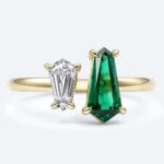 Shield Shaped Lab Grown Diamond Toi et Moi 4 Claw Prong Engagement Ring in Yellow Gold (1)