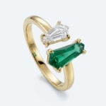 Shield Shaped Lab Grown Diamond Toi et Moi 4 Claw Prong Engagement Ring in Yellow Gold (3)