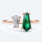 Shield Shaped Lab Grown Diamond Toi et Moi 4 Claw Prong Engagement Ring in Yellow Gold (5)
