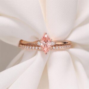 Marquise Cut Lab Grown Pink Diamond Three Stone 6 Claw Prong Engagement Ring