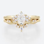 0.5ct Oval Lab Grown Diamond Ring​ Set Romantic Elegant 6 Claw Prong Engagement Ring Set in Yellow Gold