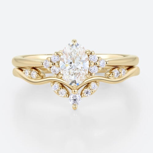 0.5ct Oval Lab Grown Diamond Ring​ Set Romantic Elegant 6 Claw Prong Engagement Ring Set in Yellow Gold