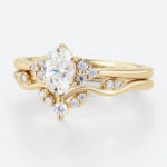 0.5ct Oval Lab Grown Diamond Ring​ Set Romantic Elegant 6 Claw Prong Engagement Ring Set in Yellow Gold