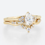 0.5ct Oval Lab Grown Diamond Ring​ Set Romantic Elegant 6 Claw Prong Engagement Ring Set in Yellow Gold