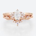 0.5ct Oval Lab Grown Diamond Ring​ Set Romantic Elegant 6 Claw Prong Engagement Ring Set in Rose Gold