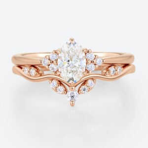 0.5ct Oval Lab Grown Diamond Ring​ Set Romantic Elegant 6 Claw Prong Engagement Ring Set in Rose Gold