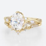 2ct Oval Lab Grown Diamond Ring​ Set Vine-Inspired 6-Prong Bridal Ring Set in Yellow Gold