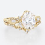 2ct Oval Lab Grown Diamond Ring​ Set Vine-Inspired 6-Prong Bridal Ring Set in Yellow Gold