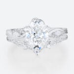 2ct Oval Lab Grown Diamond Ring​ Set Vine-Inspired 6-Prong Bridal Ring Set in White Gold