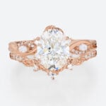 2ct Oval Lab Grown Diamond Ring​ Set Vine-Inspired 6-Prong Bridal Ring Set in Rose Gold