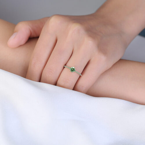 0.5ct Fancy Green Lab Diamond Ring | Rose Gold Pavé Band