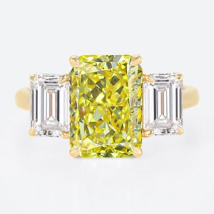 3ct Fancy Yellow Lab Diamond Ring | Radiant & Emerald Three-Stone