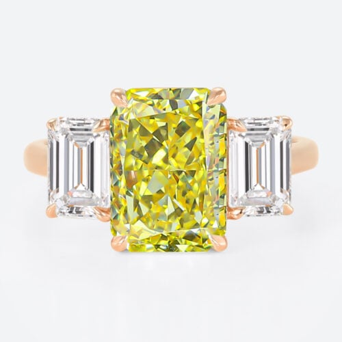 3ct Fancy Yellow Lab Diamond Ring | Radiant & Emerald Three-Stone