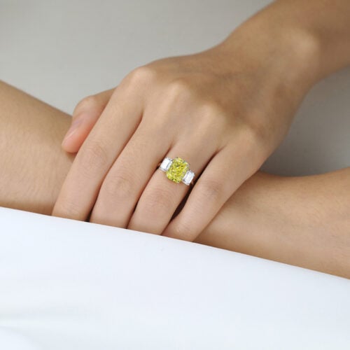 3ct Fancy Yellow Lab Diamond Ring | Radiant & Emerald Three-Stone
