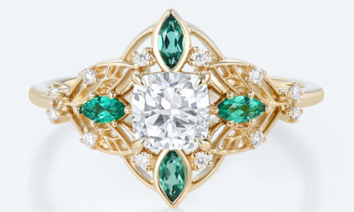 Ornate Filigree Cushion Lab Diamond Ring | Vintage Art Deco in Yellow Gold