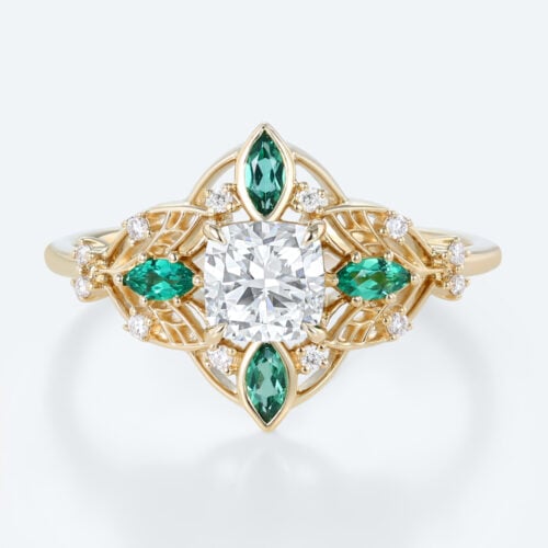 Ornate Filigree Cushion Lab Diamond Ring | Vintage Art Deco in Yellow Gold