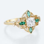 Ornate Filigree Cushion Lab Diamond Ring | Vintage Art Deco in Yellow Gold