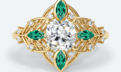 Cushion Cut Lab Grown Diamond Ornate Filigree Engagement Ring in Yellow Gold (1)