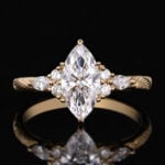 Marquise Cut Lab Grown Diamond Ring Vintage Engraved Band Engagement Ring in Yellow Gold That Look Bigger