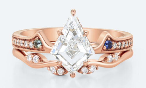 Unique Kite Cut Lab Diamond Bridal Set | Vintage Geometric Ring in Rose Gold