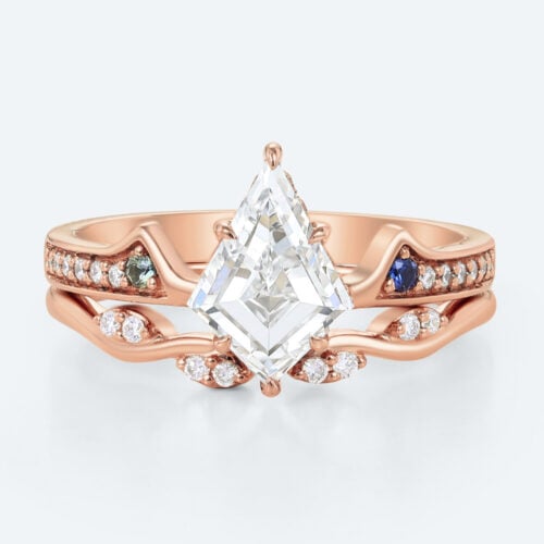 Unique Kite Cut Lab Diamond Bridal Set | Vintage Geometric Ring in Rose Gold