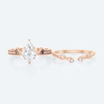 Unique Kite Cut Lab Diamond Bridal Set | Vintage Geometric Ring in Rose Gold
