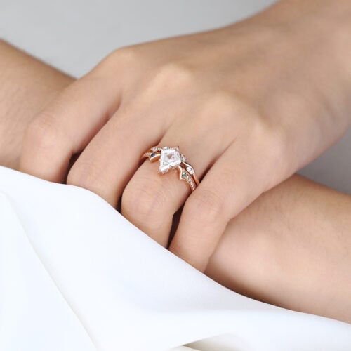 Unique Kite Cut Lab Diamond Bridal Set | Vintage Geometric Ring in Rose Gold