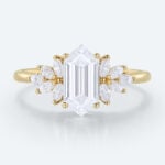 Unique Long Hexagon Lab Diamond Ring | Leafy Cluster Setting