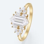 Unique Long Hexagon Lab Diamond Ring | Leafy Cluster Setting