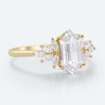 Unique Long Hexagon Lab Diamond Ring | Leafy Cluster Setting