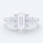 Unique Long Hexagon Lab Diamond Ring | Leafy Cluster Setting