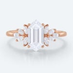Unique Long Hexagon Lab Diamond Ring | Leafy Cluster Setting