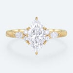 Marquise Cut Lab Grown Diamond Ring Vintage Engraved Band Engagement Ring in Yellow Gold That Look Bigger
