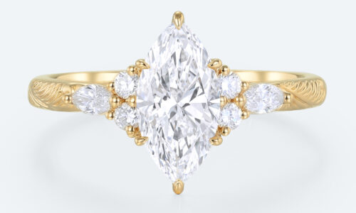 Marquise Cut Lab Grown Diamond Ring Vintage Engraved Band Engagement Ring in Yellow Gold That Look Bigger