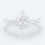 Marquise Cut Lab Grown Diamond Ring Vintage Engraved Band Engagement Ring in White Gold That Look Bigger